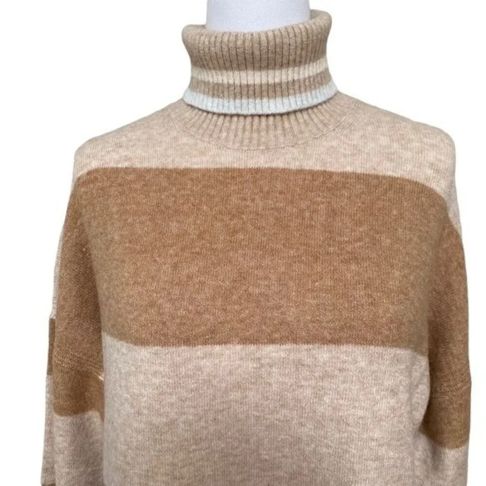 J. Crew Striped Turtleneck Sweater Supersoft Yarn Heather Linen Camel NWT